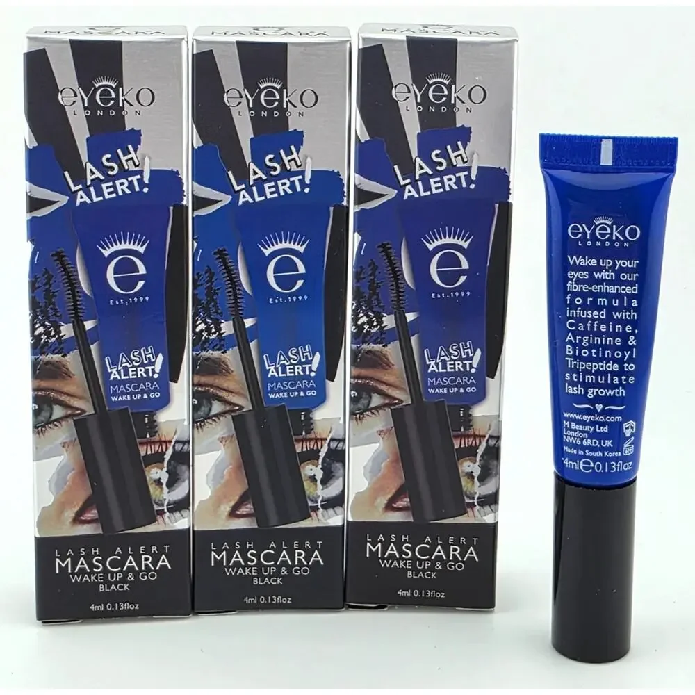 3x Eyeko Lash Alert Wake Up & Go BLACK Mascara .13 oz/4ml Each Travel Size *T981